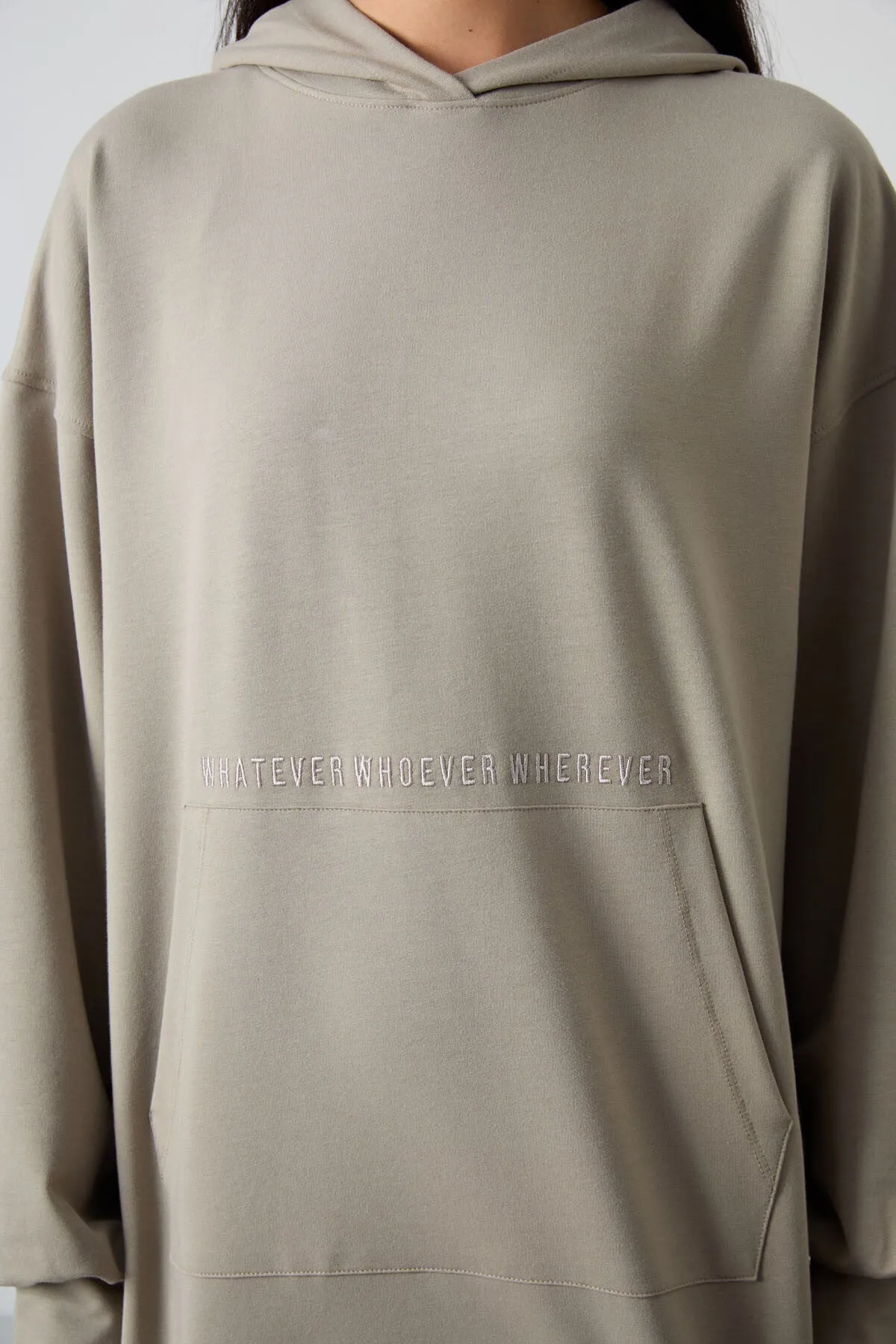balon kol yazi nakişli kadin oversize tunik sweatshirt - 97163