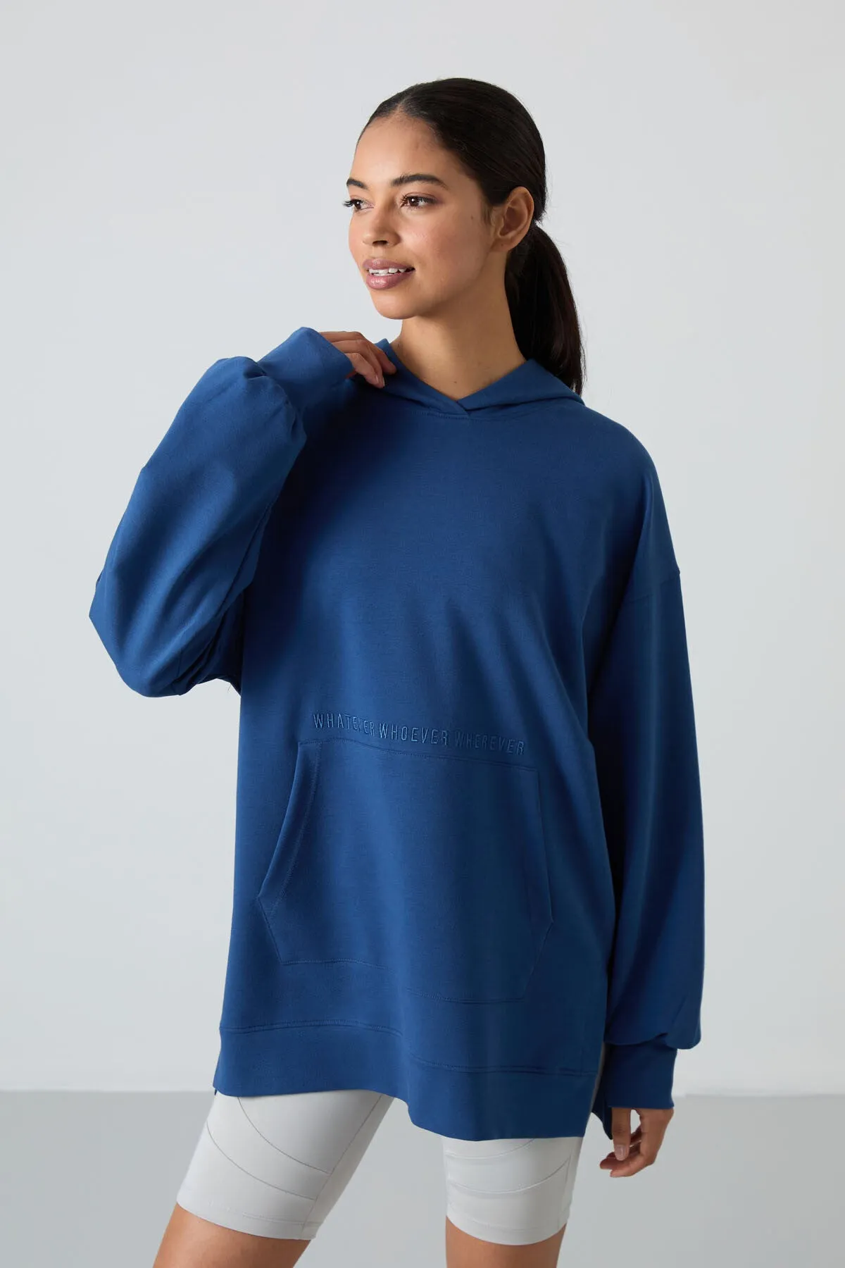balon kol yazi nakişli kadin oversize tunik sweatshirt - 97163