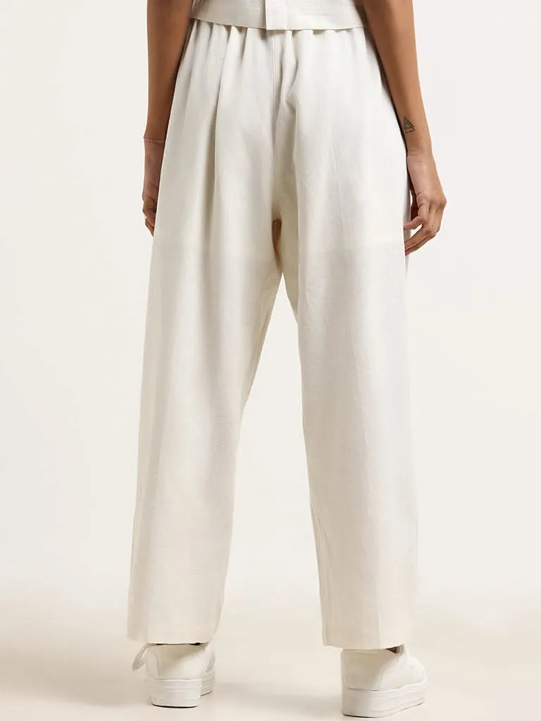 Bombay Paisley White Embroidered Cotton Blend Pants