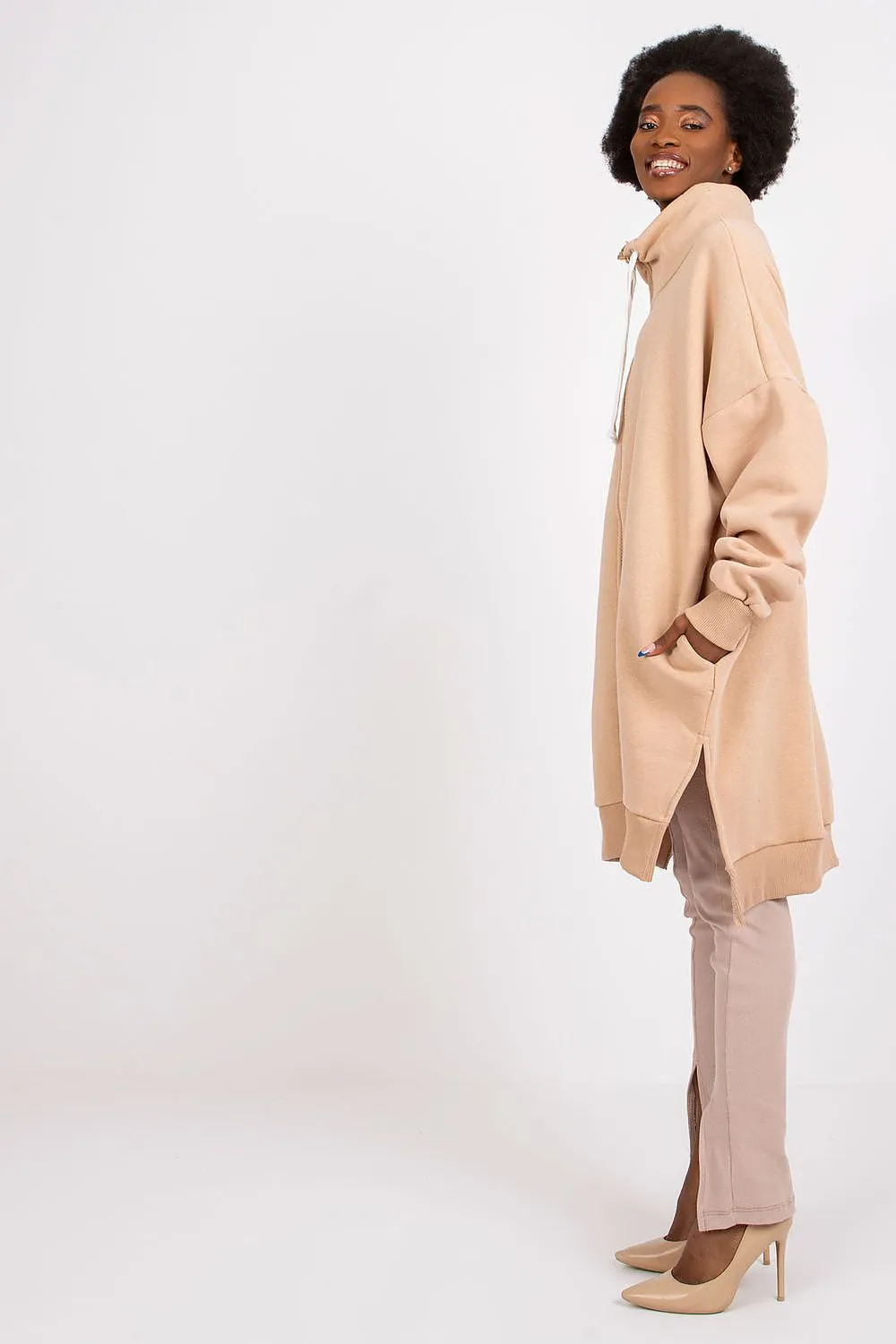 Chic Side-Slit Zip-Up Hoodie for Women