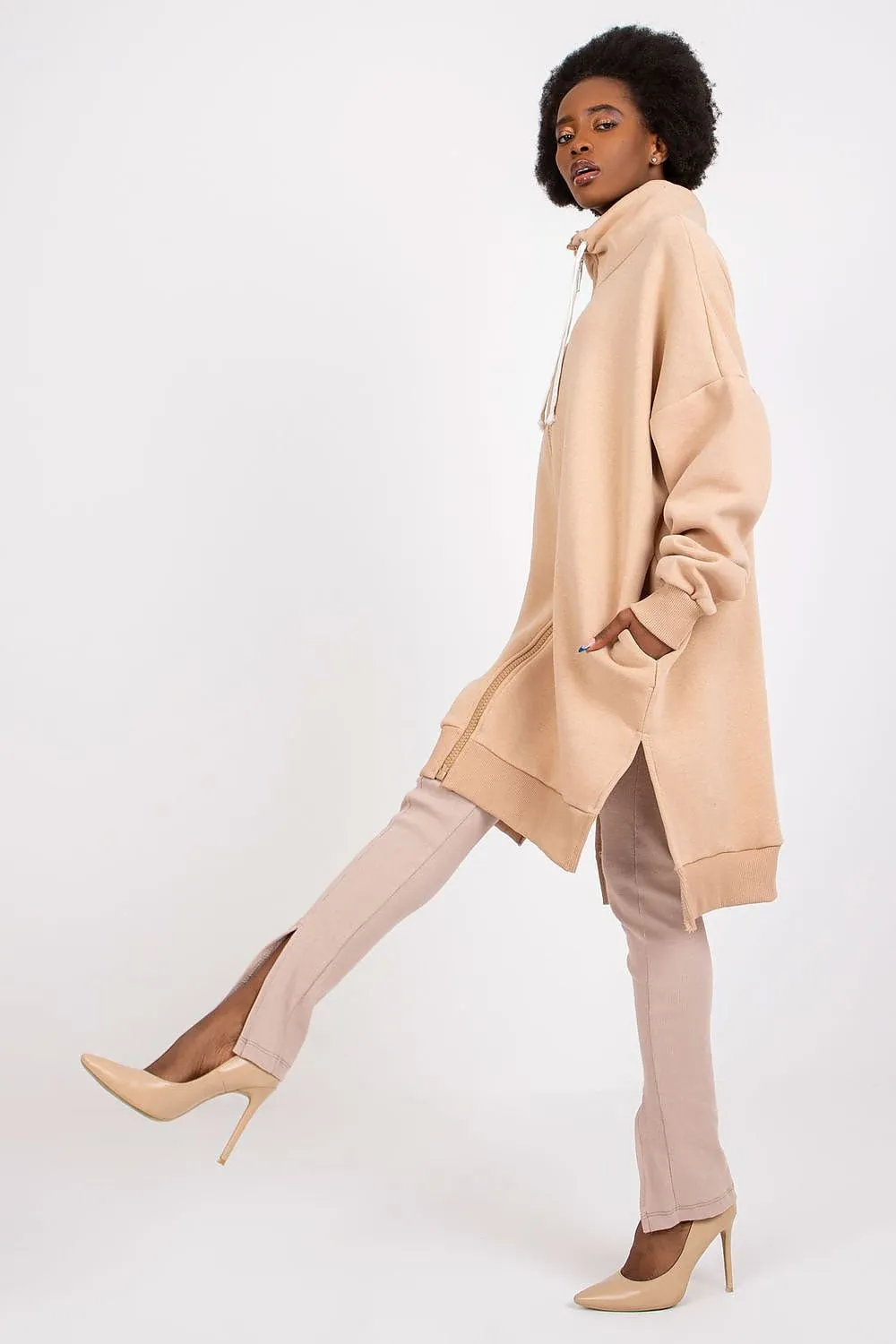 Chic Side-Slit Zip-Up Hoodie for Women