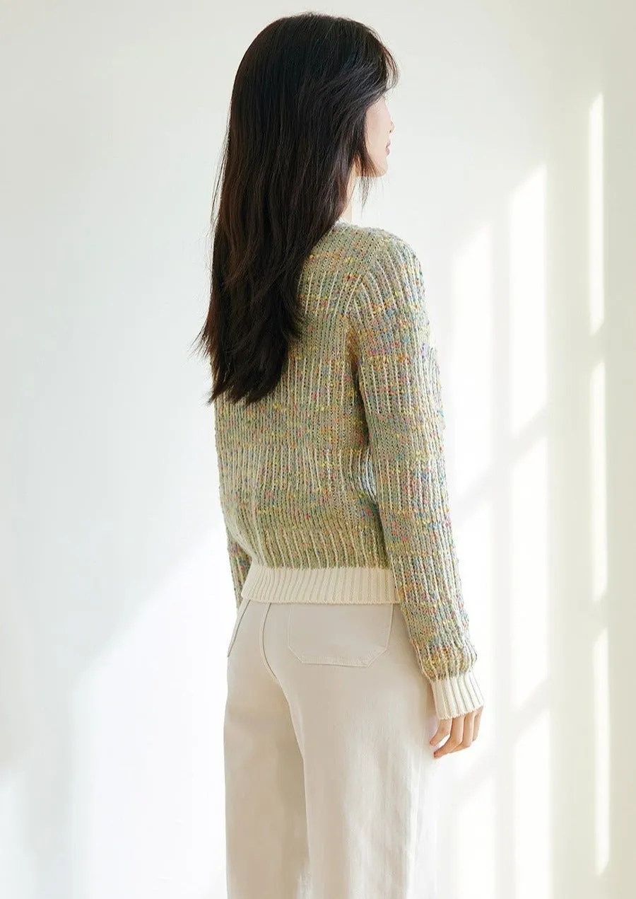 COLORFUL FLOWER CREW NECK KNIT CARDIGAN