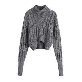 CROPPED CABLE-KNIT SWEATER