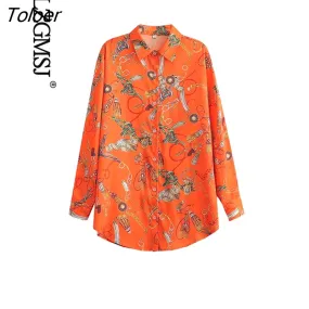 deanwangkt  Women Vintage Flower Print Loose Blouse Europe Streetwear Button Shirt Casual Spring Summer Long Sleeve Blouse Tops