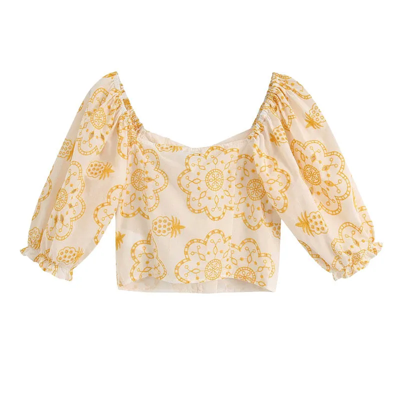 EMBROIDERY CROPPED BLOUSE