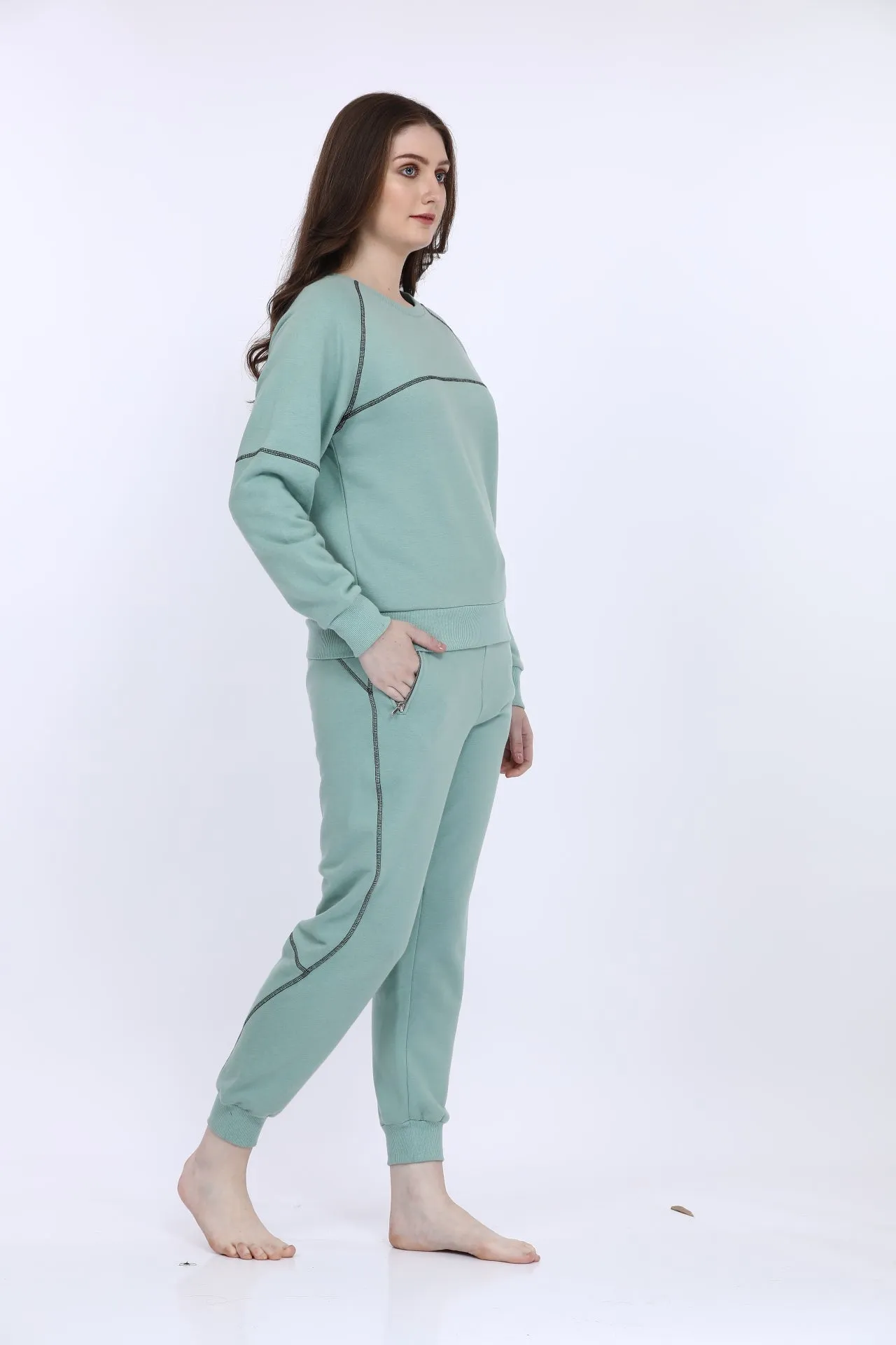 Fleece Winter Light Green Co-ord Set