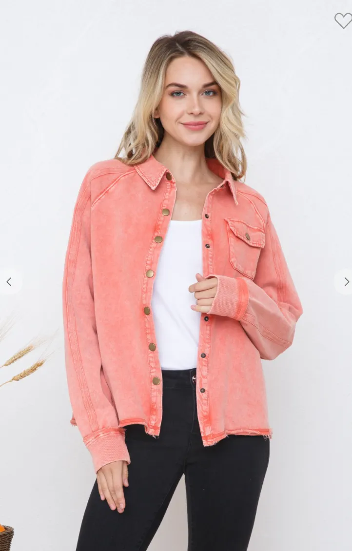 French Terry Washed Button Up Crop Sweatshirt - Final Sale