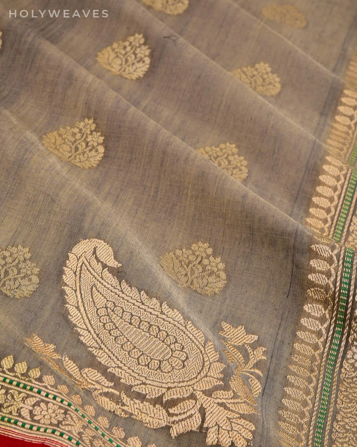 Gray Banarasi Buti Ektara Cutwork Brocade Handloom Cotton Saree