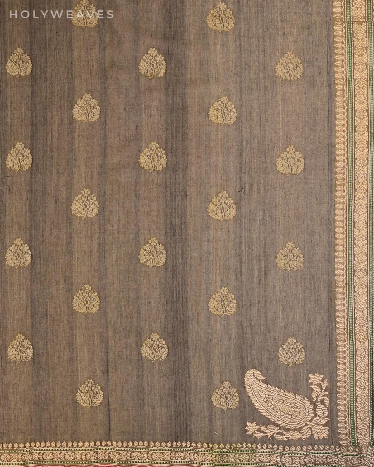 Gray Banarasi Buti Ektara Cutwork Brocade Handloom Cotton Saree