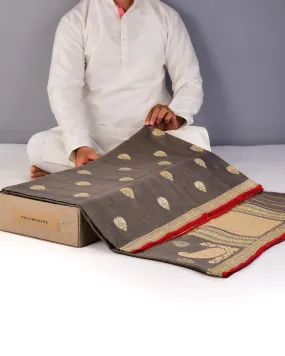 Gray Banarasi Buti Ektara Cutwork Brocade Handloom Cotton Saree