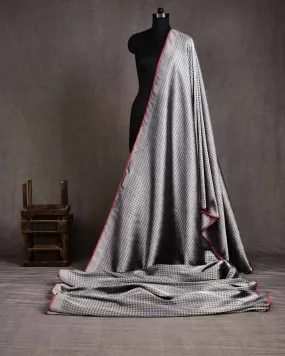 Gray Banarasi Silver Zari Houndstooth Ektara Brocade Handwoven Katan Silk Unisex Fabric