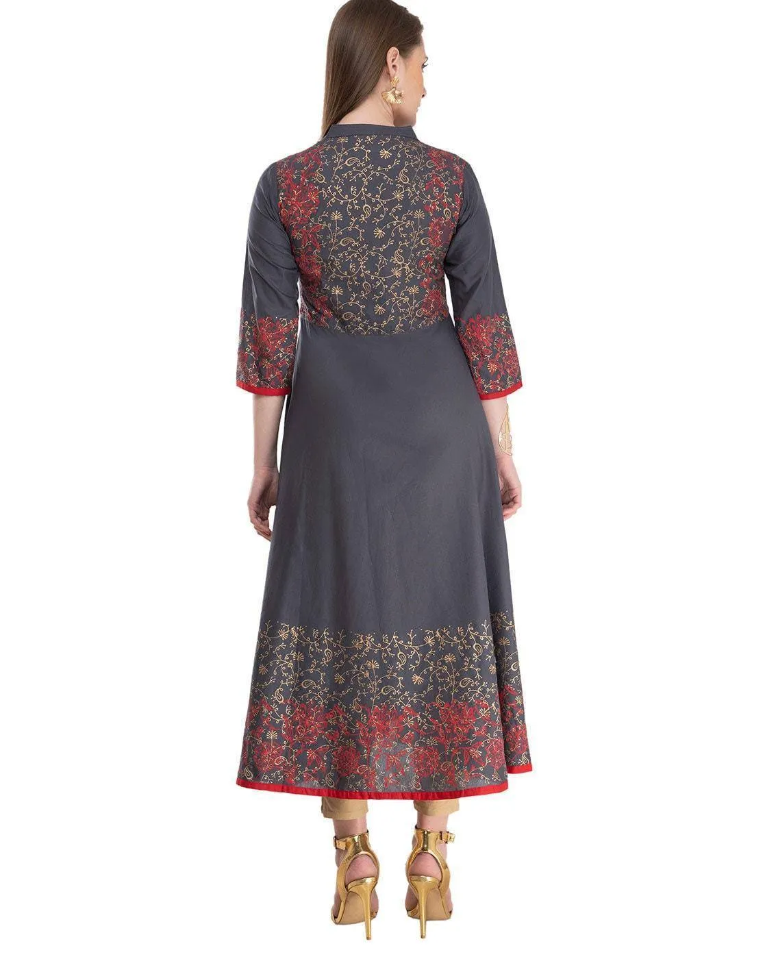 Grey Printed Anarkali Kurta