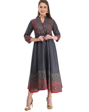 Grey Printed Anarkali Kurta