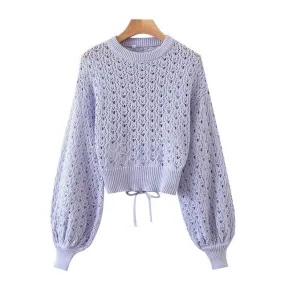 HOLLOW OUT CROPPED KNITTED SWEATER