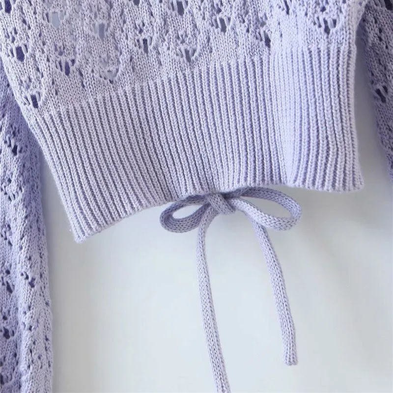 HOLLOW OUT CROPPED KNITTED SWEATER