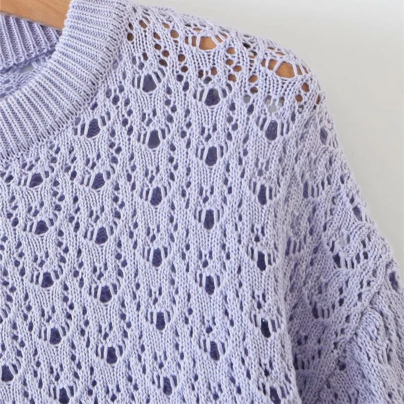 HOLLOW OUT CROPPED KNITTED SWEATER