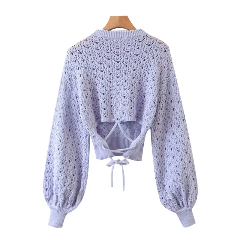 HOLLOW OUT CROPPED KNITTED SWEATER