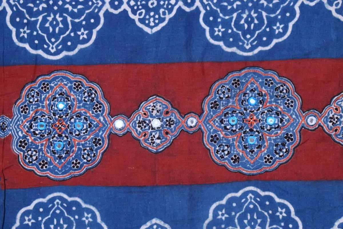 Indigo Ajrakh Blouse with Embroidery