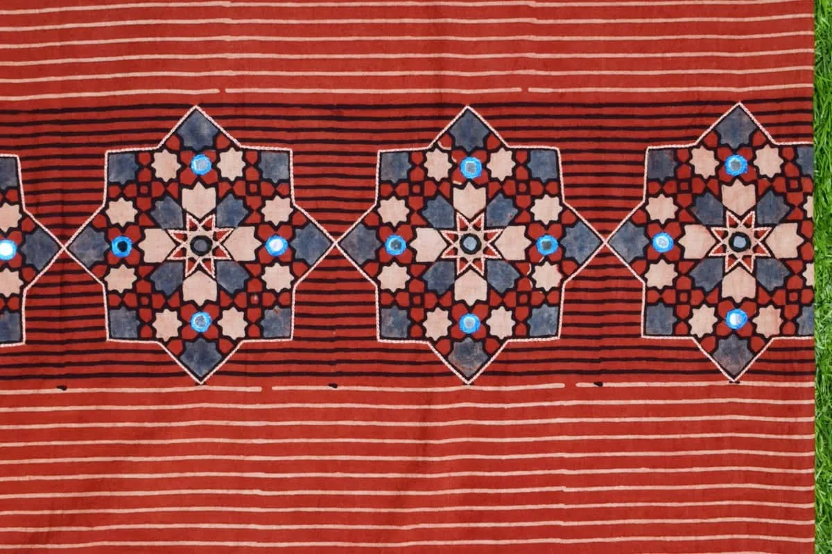 Madder Ajrakh Blouse with Embroidery