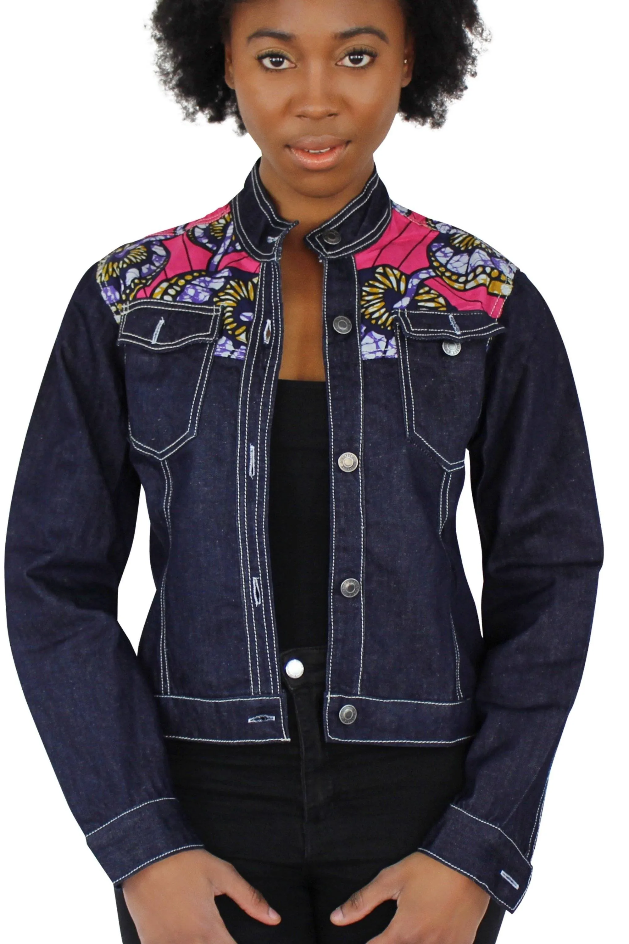 Nala Women's African Print Long Sleeve Denim Jacket