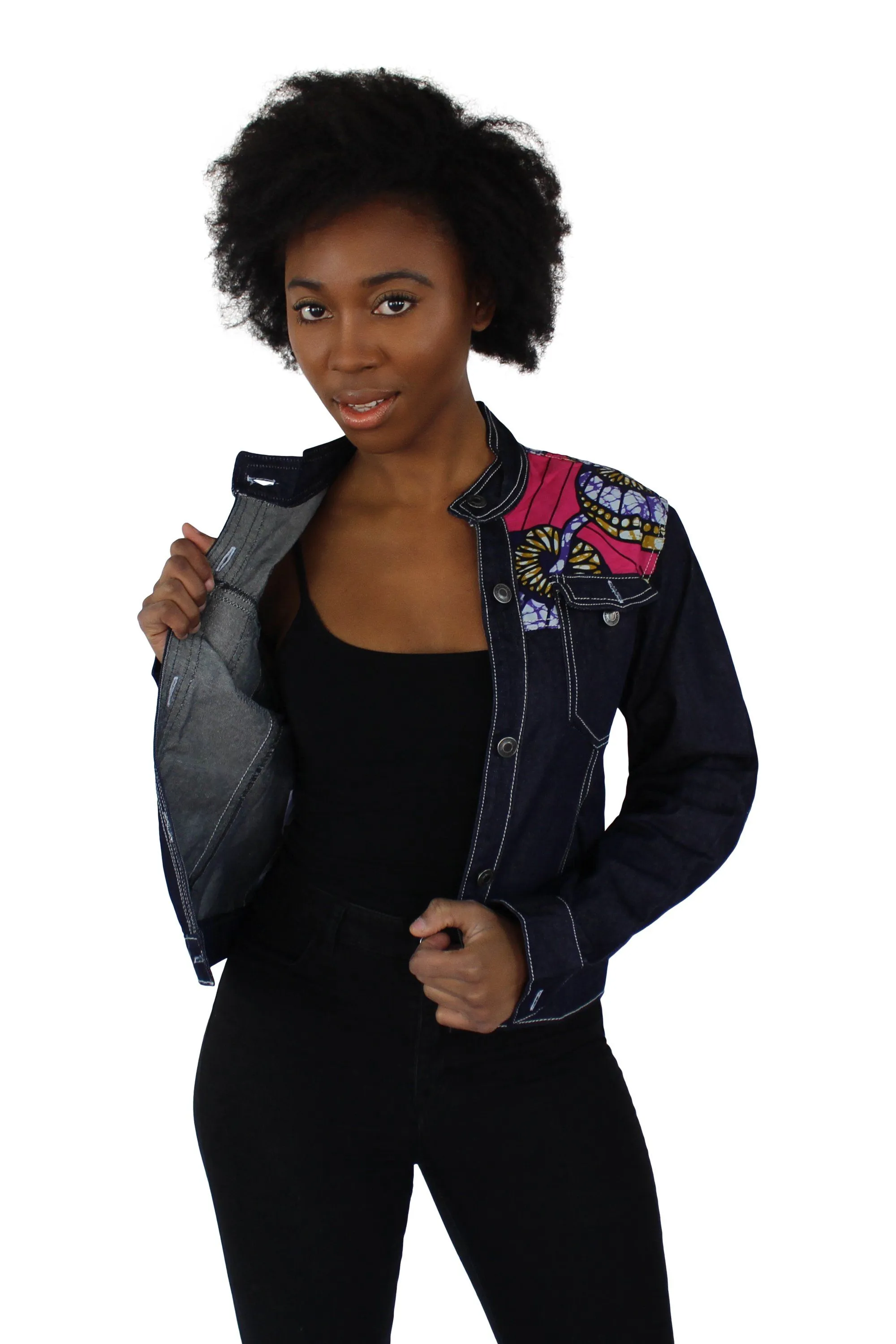 Nala Women's African Print Long Sleeve Denim Jacket