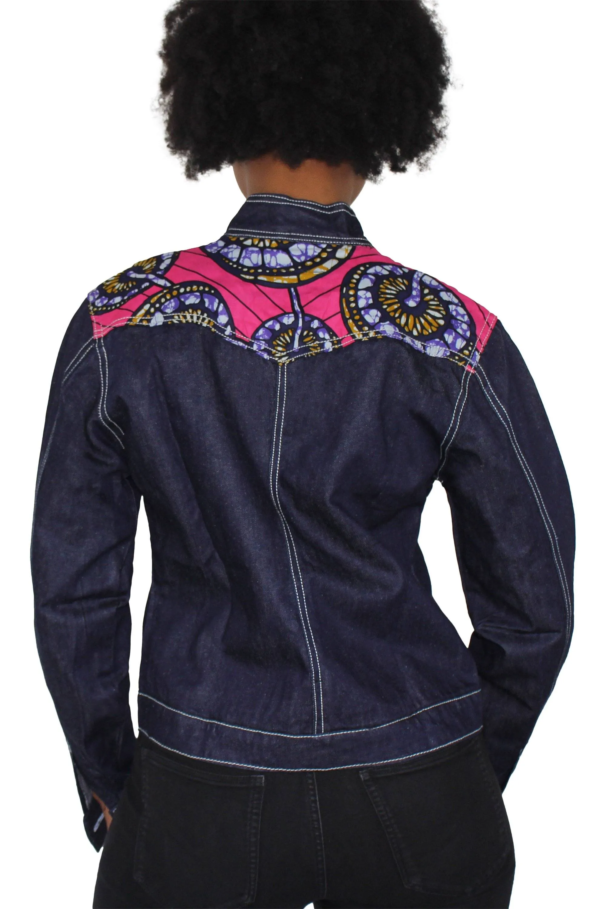 Nala Women's African Print Long Sleeve Denim Jacket
