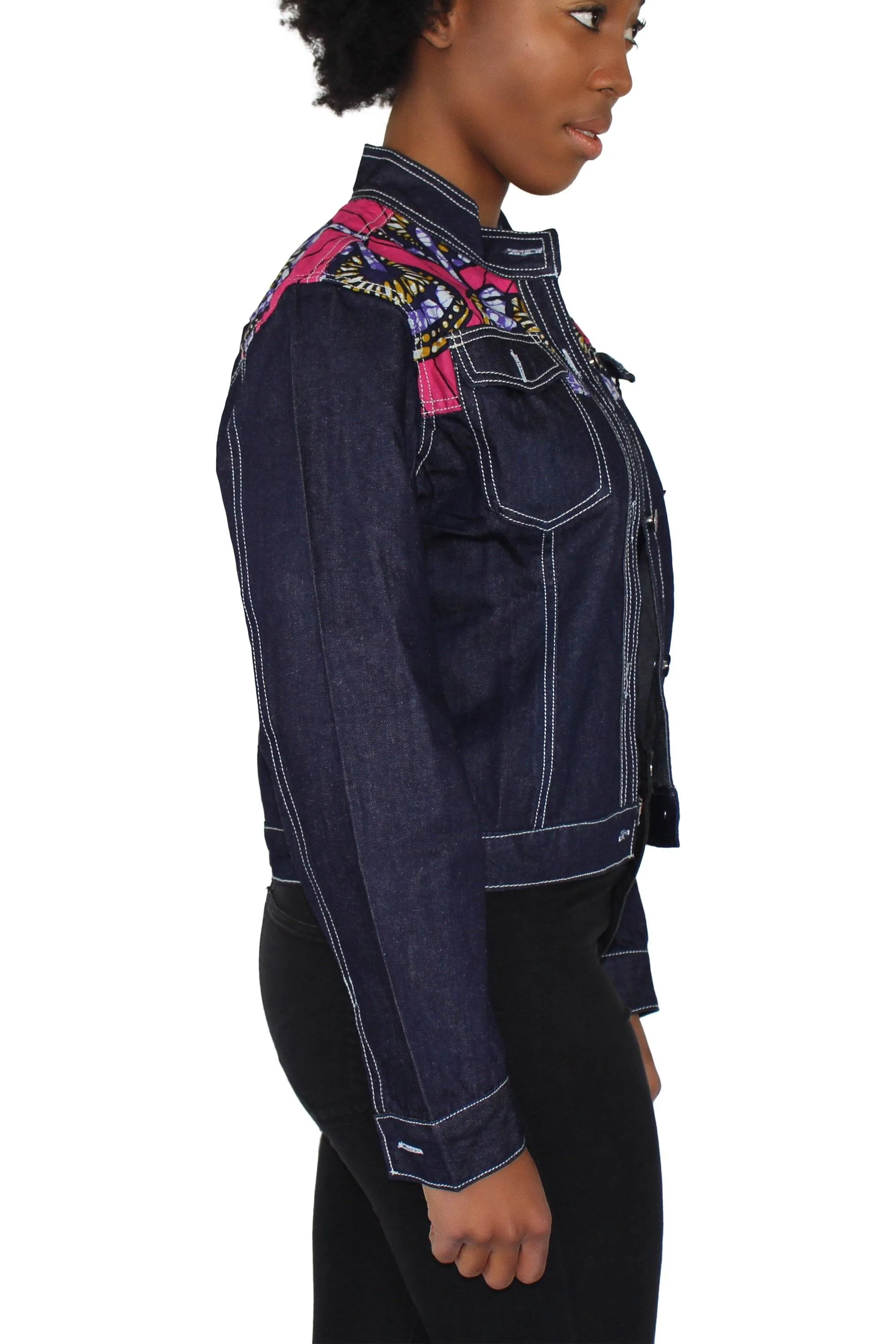 Nala Women's African Print Long Sleeve Denim Jacket