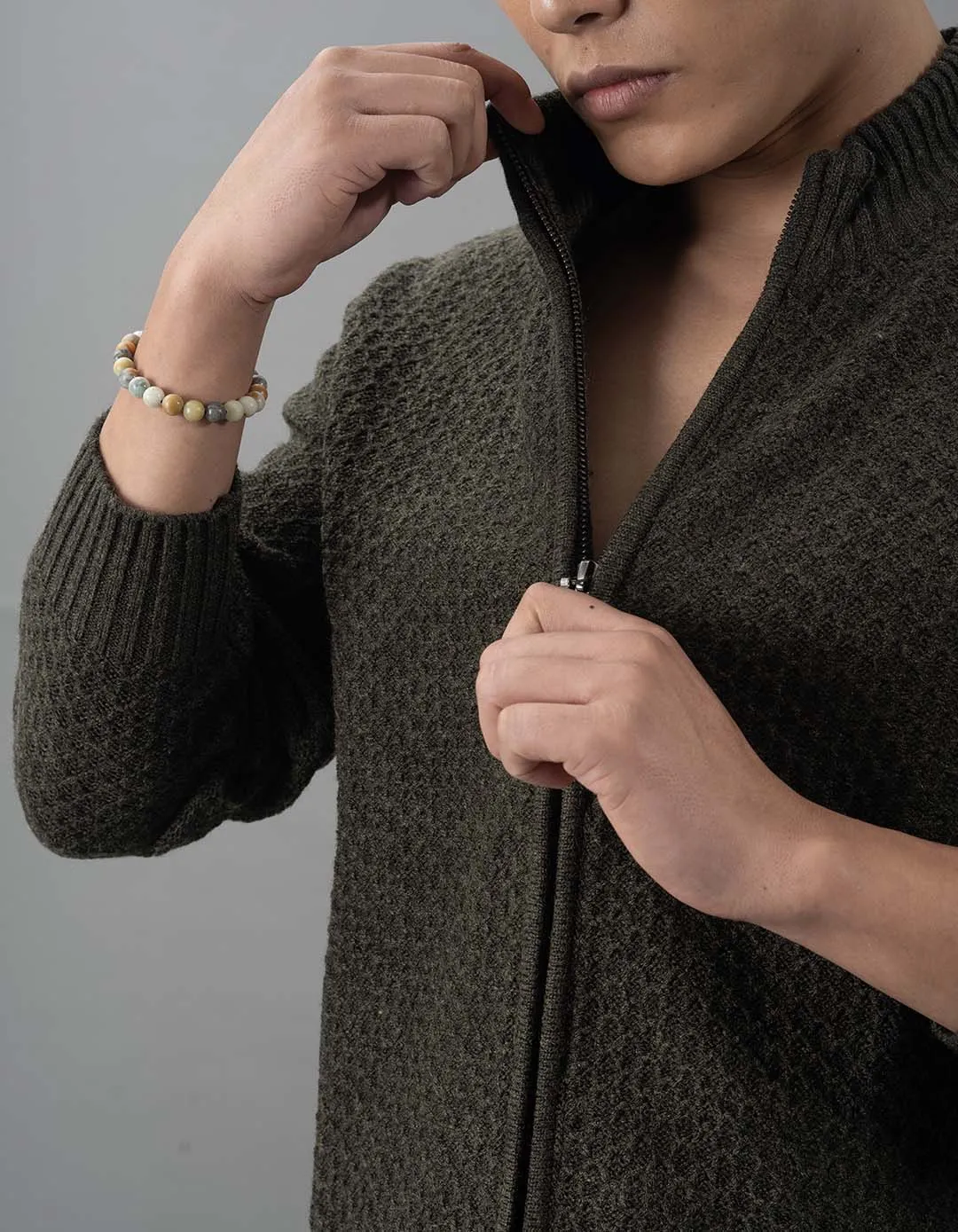 Olive Melange High Neck Pullover Sweater