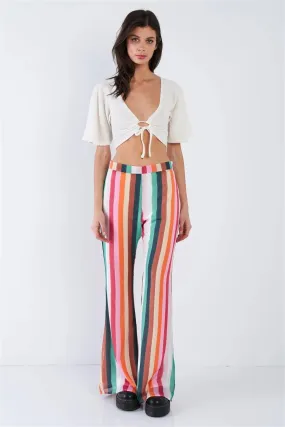 Orange Multi Stripe High Waist Festival Wide Leg Sheer Pants  / 1-2-2-1