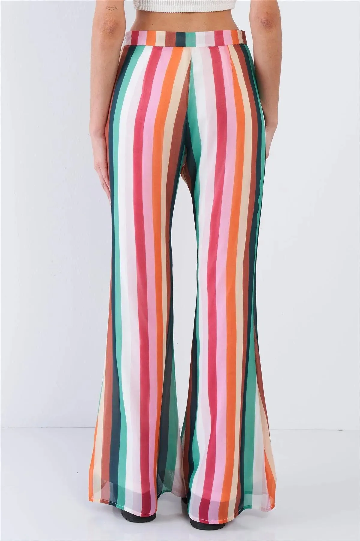 Orange Multi Stripe High Waist Festival Wide Leg Sheer Pants  / 1-2-2-1