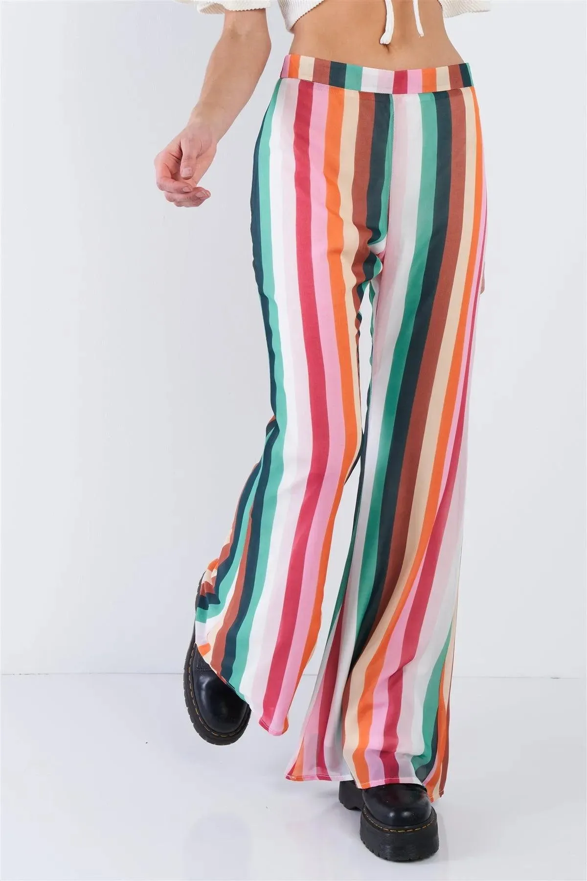 Orange Multi Stripe High Waist Festival Wide Leg Sheer Pants  / 1-2-2-1