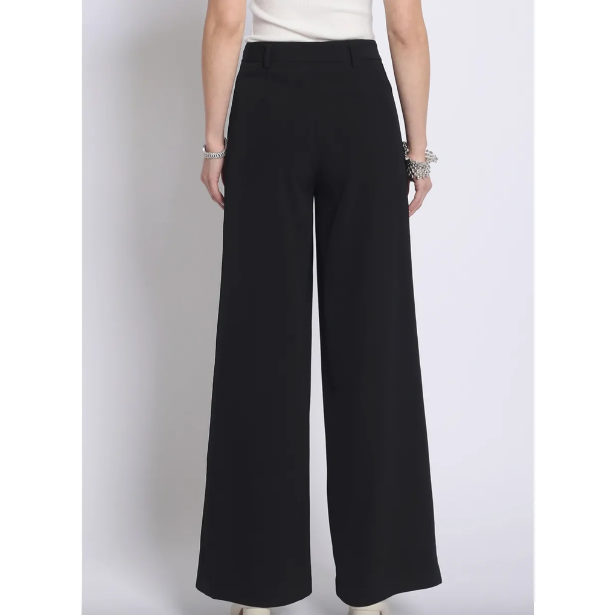 Pleated Black Wide Leg Bow Pants