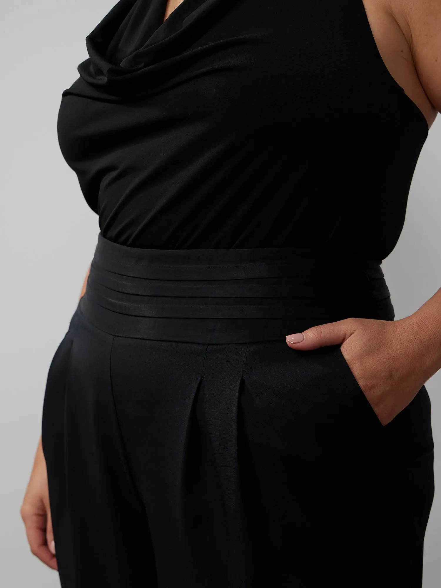 Plus High Rise Satin Waistband Pant