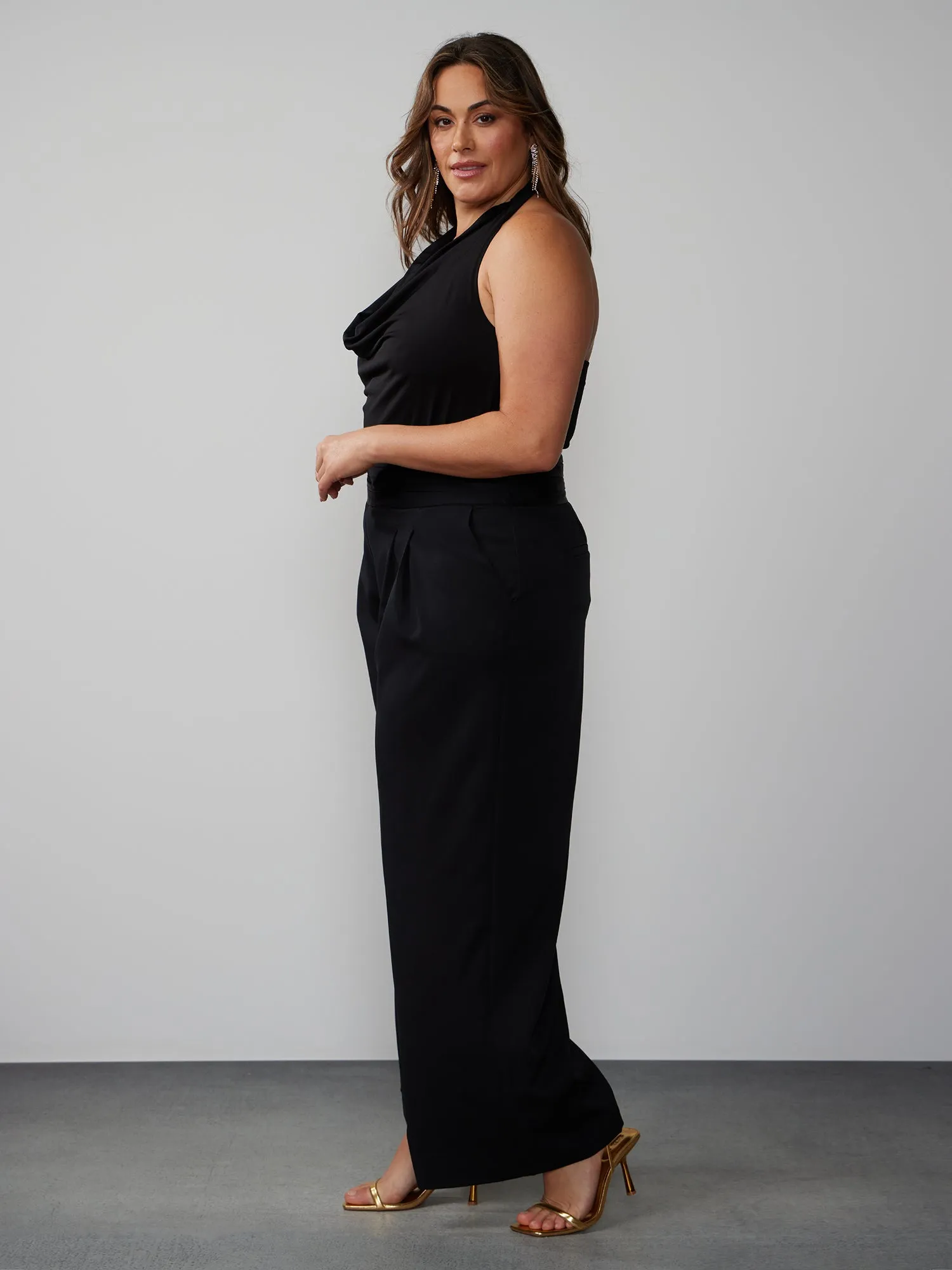 Plus High Rise Satin Waistband Pant