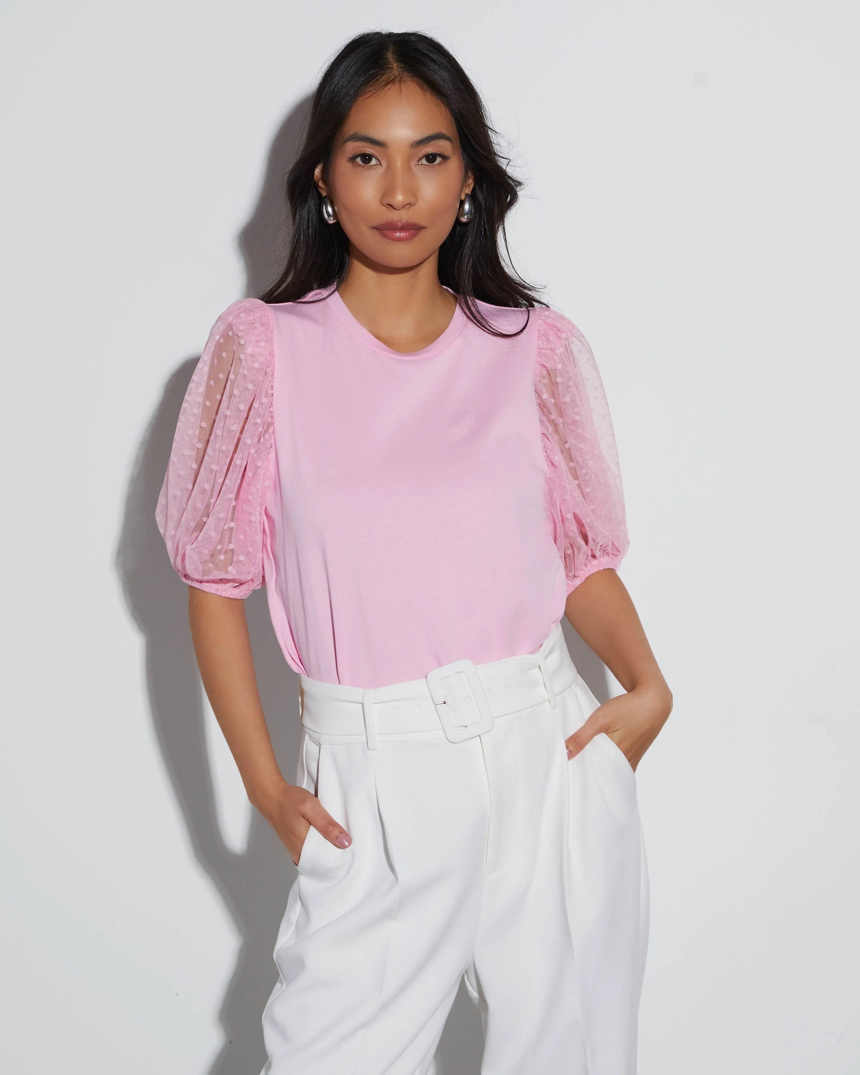 Prim And Proper Tulle Puff Sleeve Top