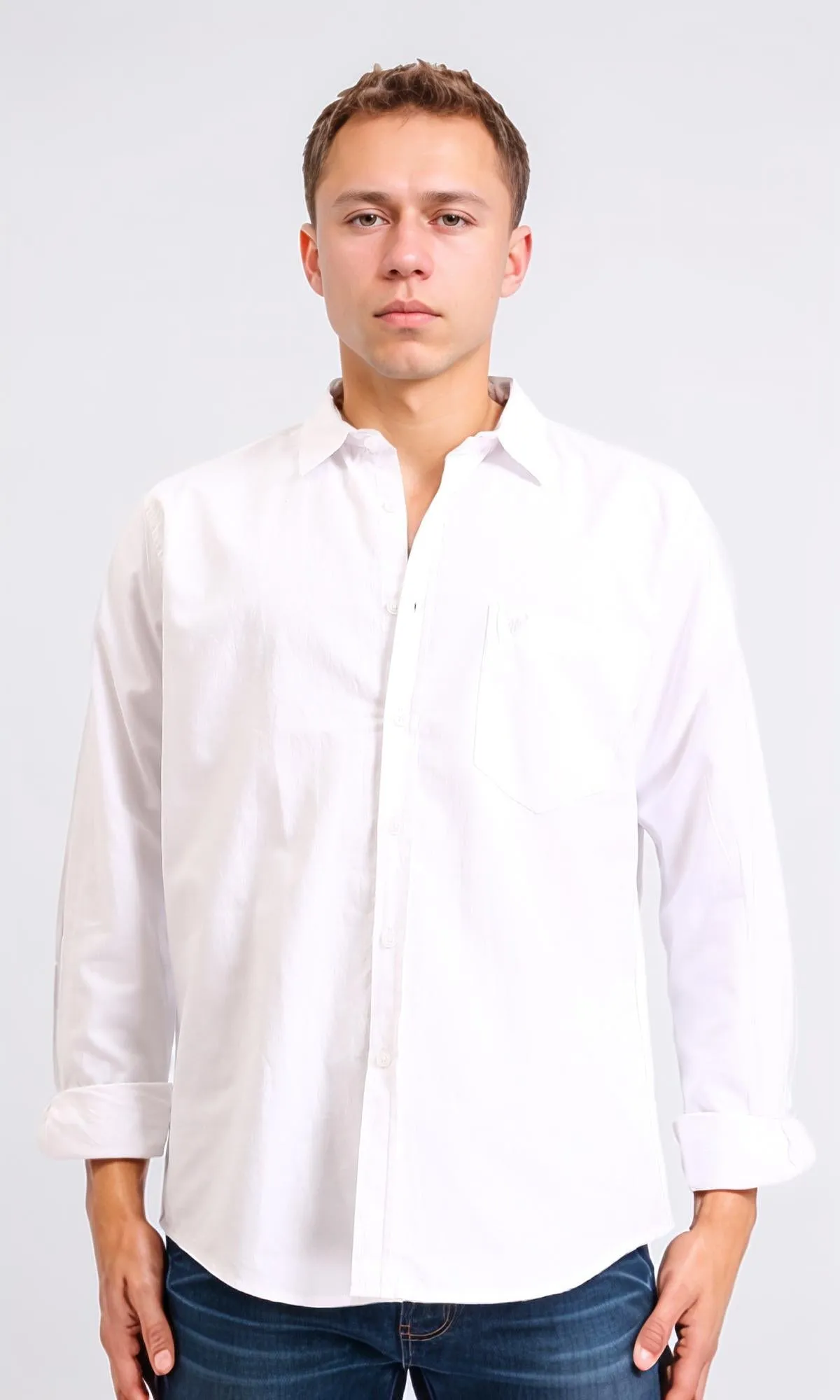 R206954 - Long Sleeves Solid Shirt with Front Pocket - White