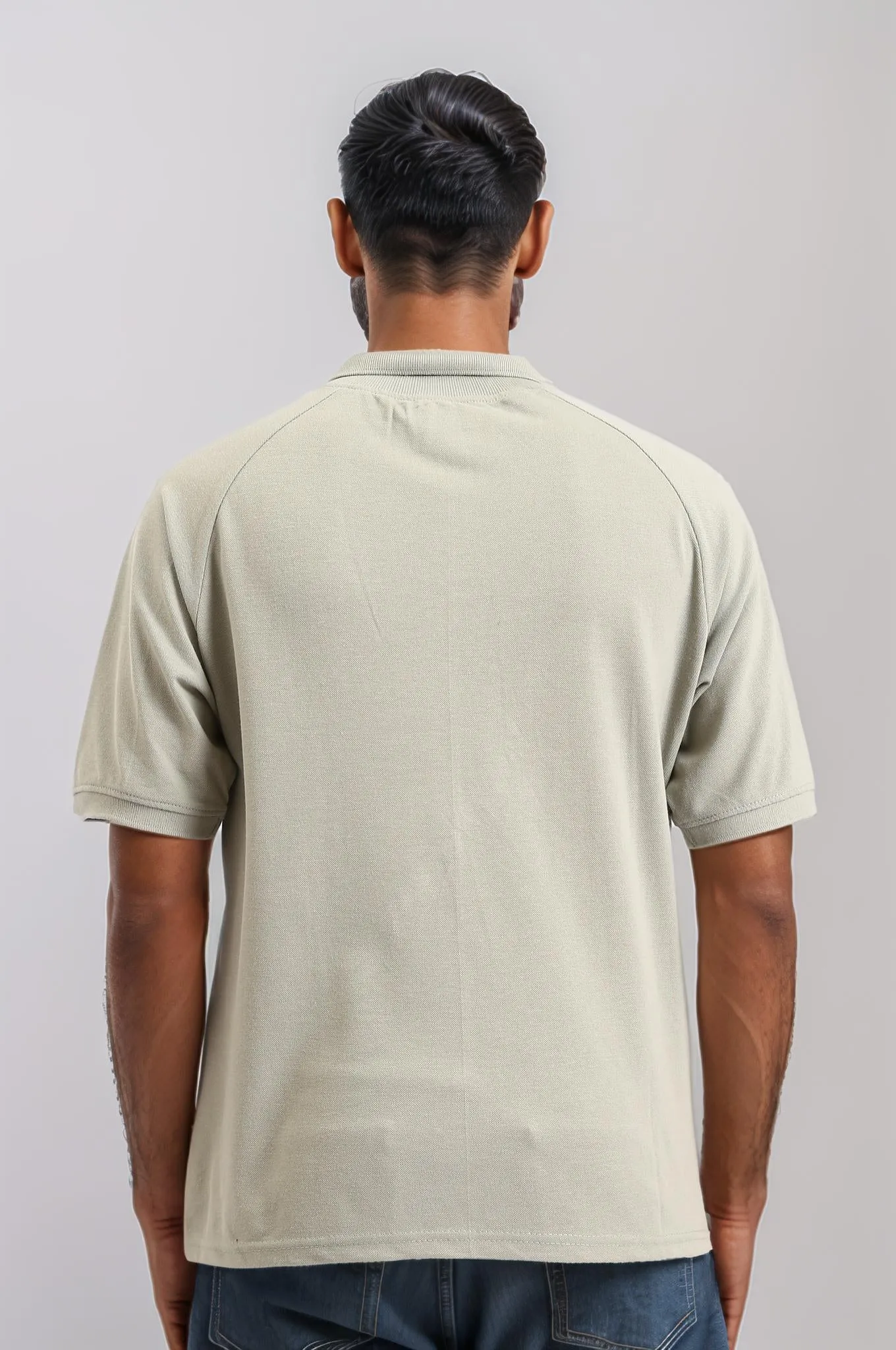 R208949 - Elbow Sleeves Solid Polo Shirt - Light Olive