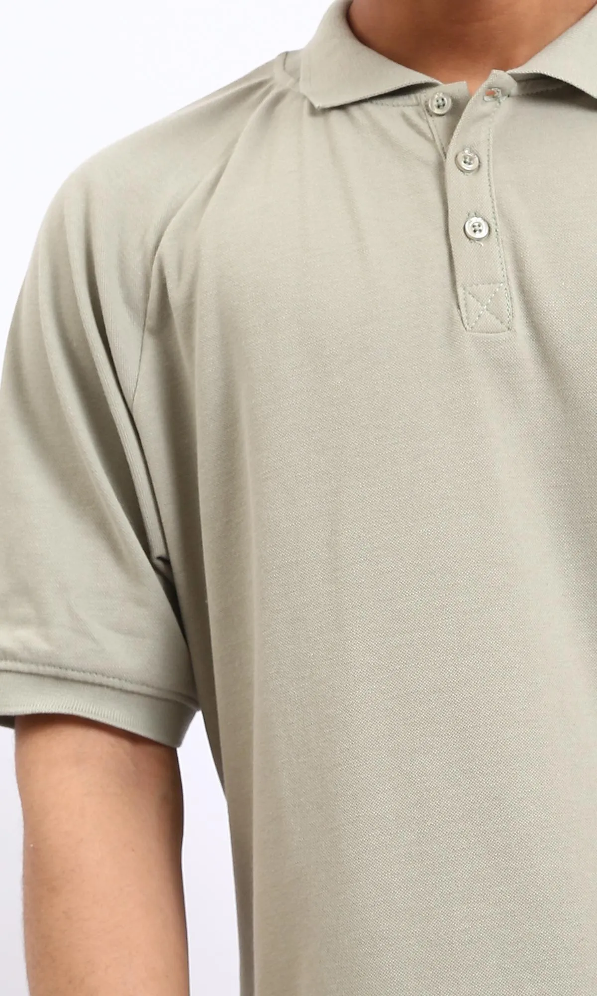 R208949 - Elbow Sleeves Solid Polo Shirt - Light Olive