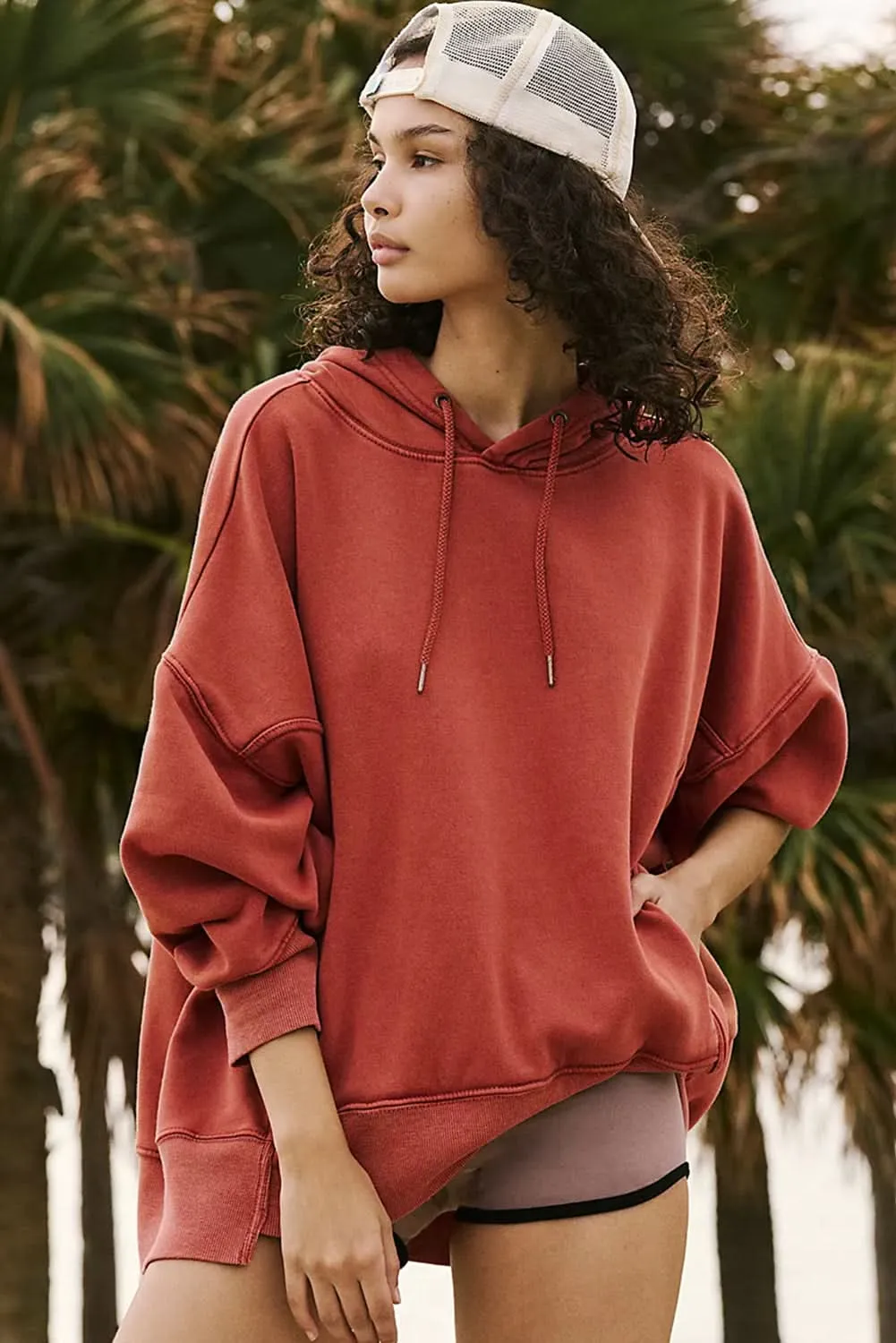 Red clay oversized drawstring hoodie
