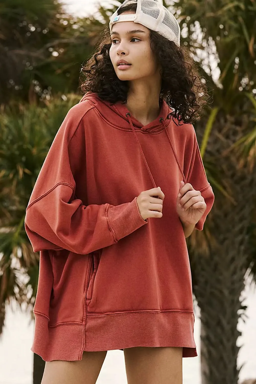 Red clay oversized drawstring hoodie