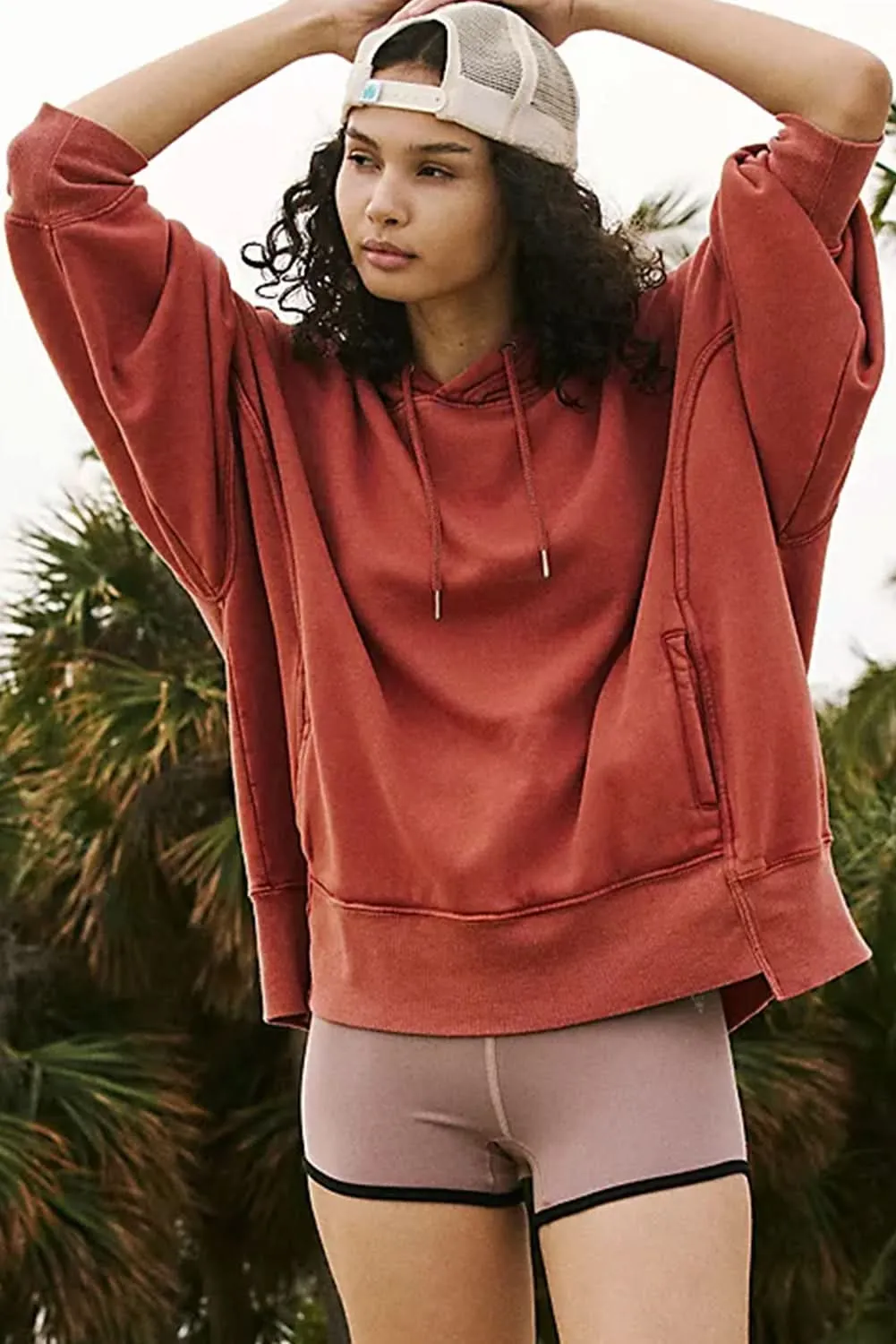 Red clay oversized drawstring hoodie