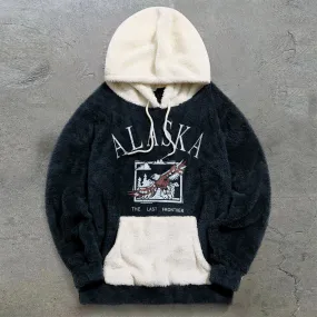 Retro Colorblock Trendy Plush Hoodie