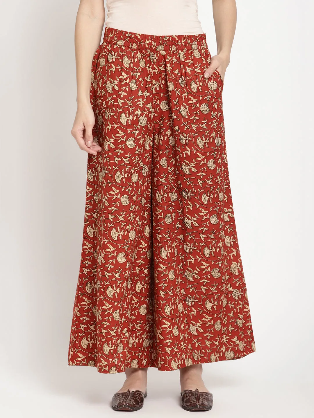 Rust Cotton Printed Palazzo