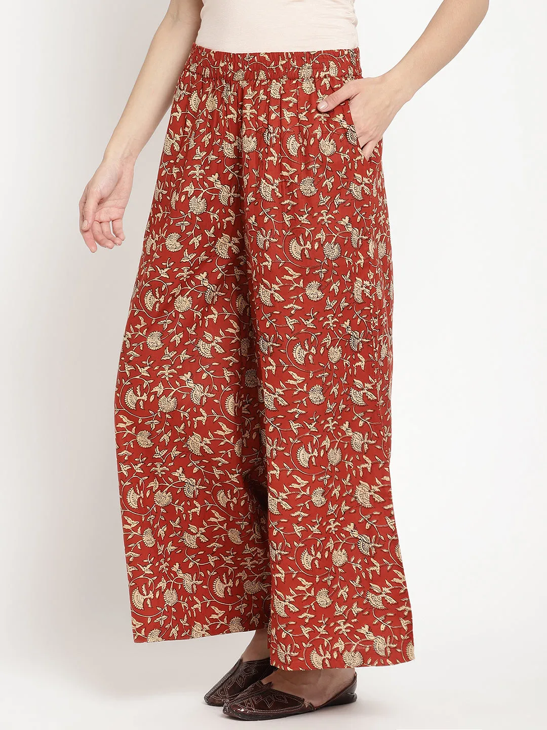 Rust Cotton Printed Palazzo