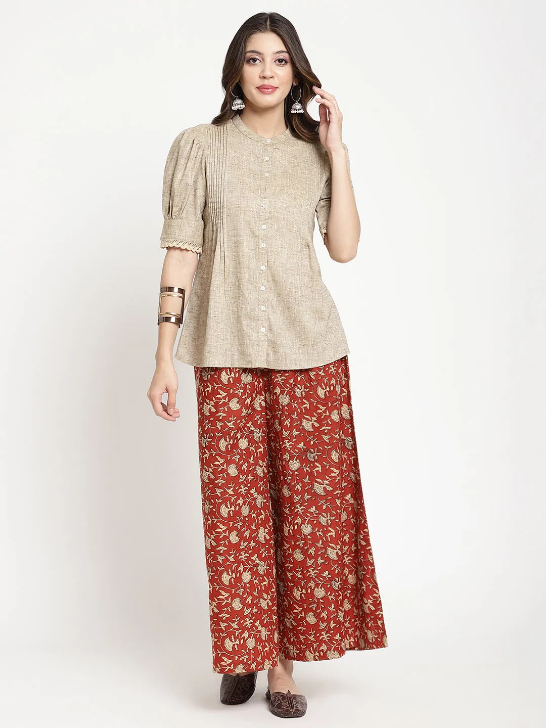 Rust Cotton Printed Palazzo