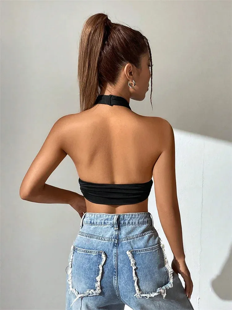 Sexy Deep V-Neck Halter Crop Top