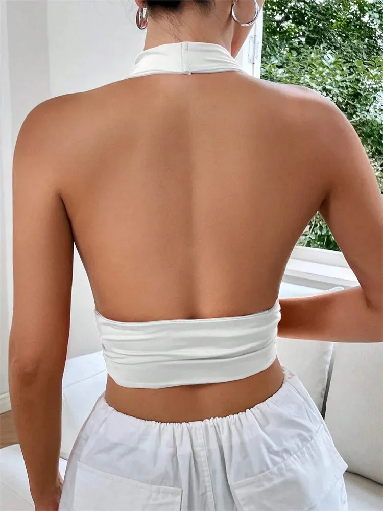 Sexy Deep V-Neck Halter Crop Top