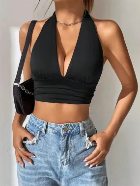 Sexy Deep V-Neck Halter Crop Top