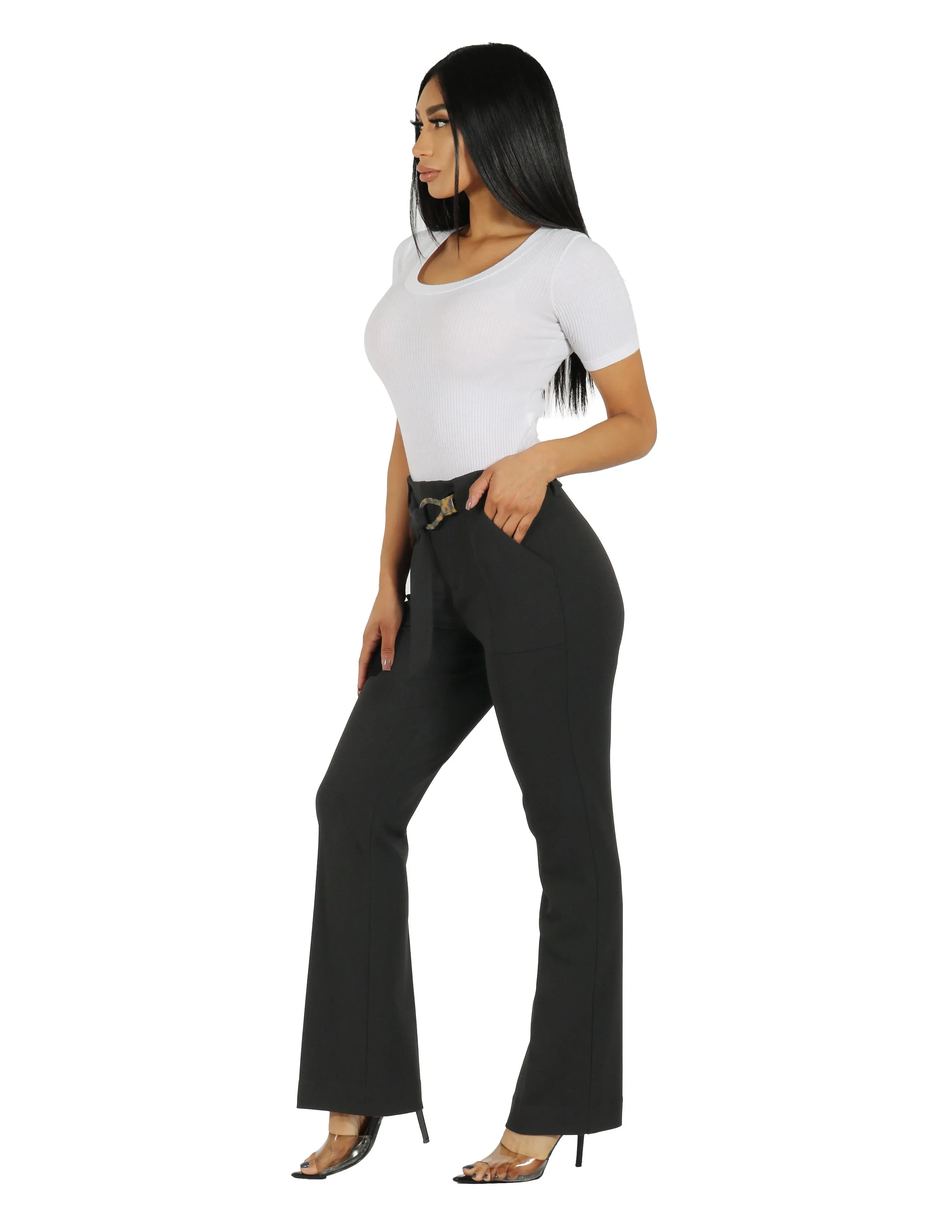 She's Busy High Rise Wide Leg Pant with Patch Pocket and Belt