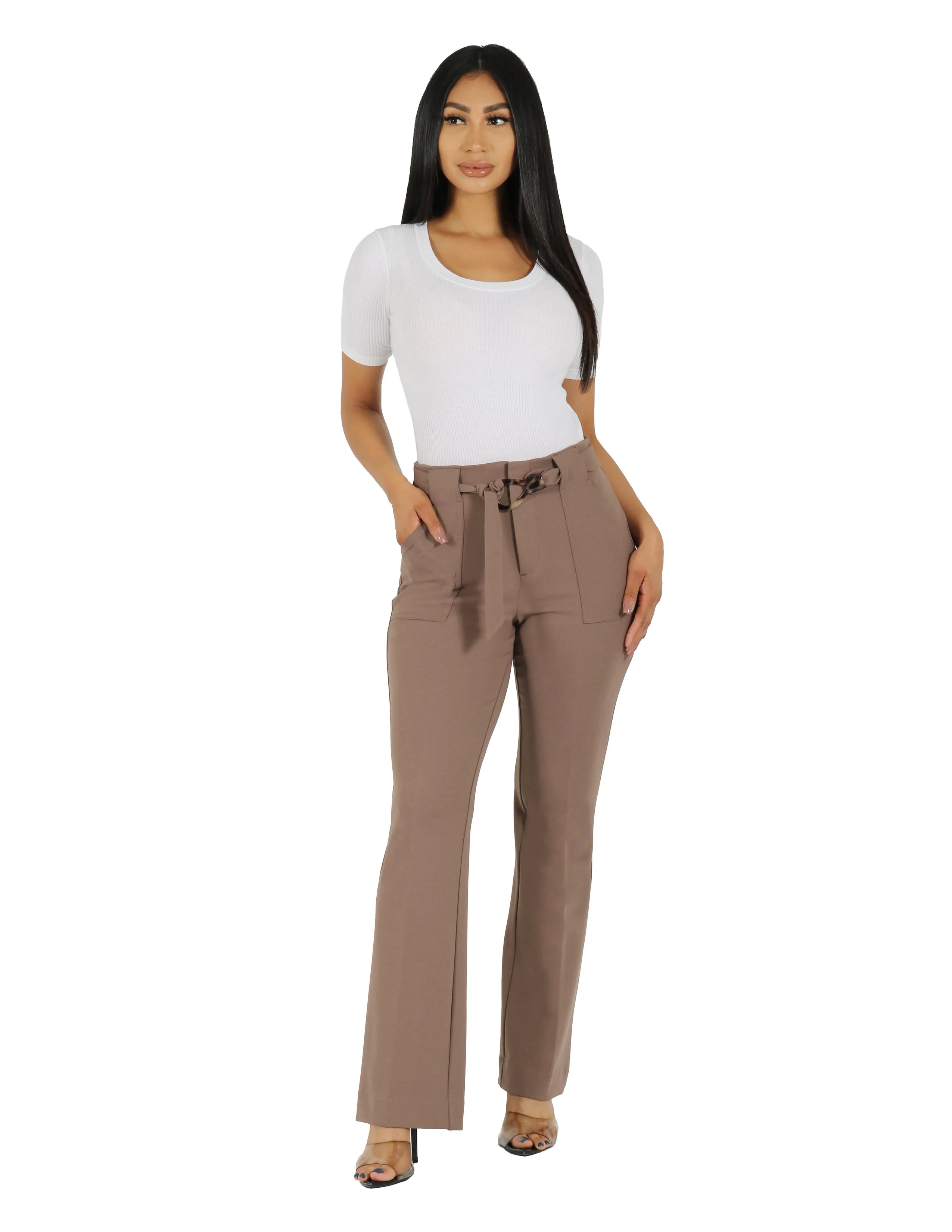 She's Busy High Rise Wide Leg Pant with Patch Pocket and Belt